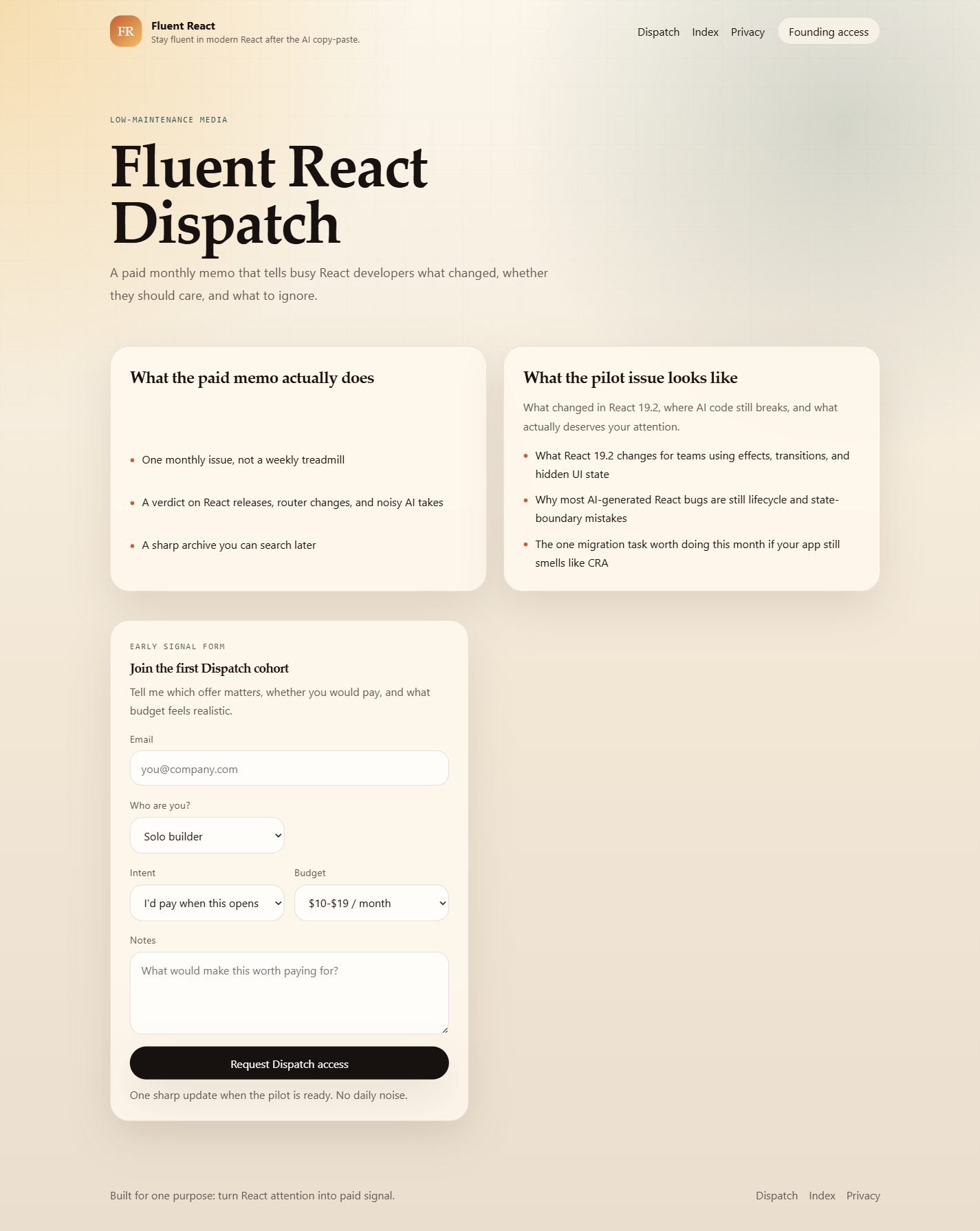 Preview of the FLUENTREACT Dispatch page